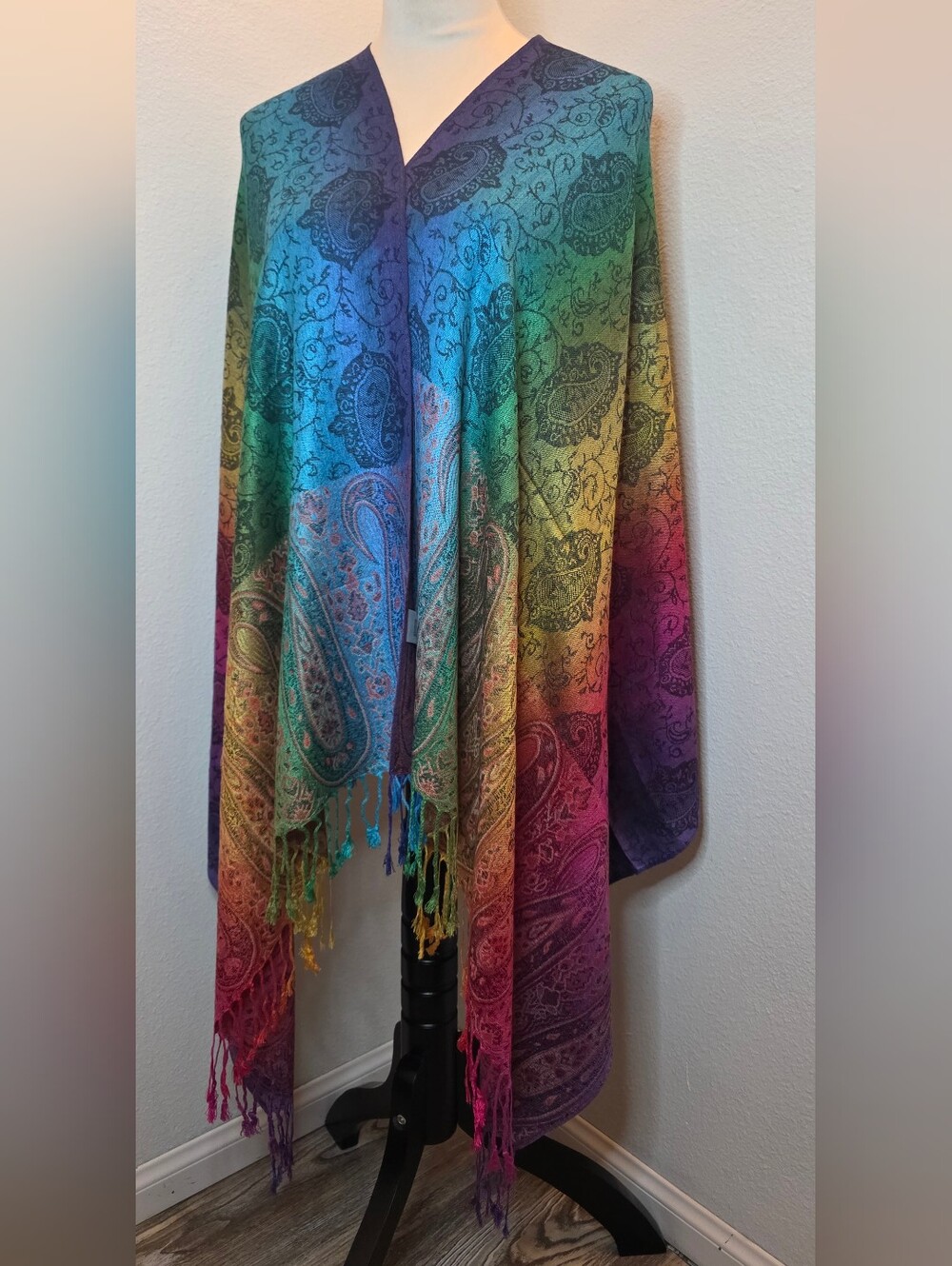 Multicolor Paisley Fringe Shawl Wrap Pashmina Rebozo Lightweight